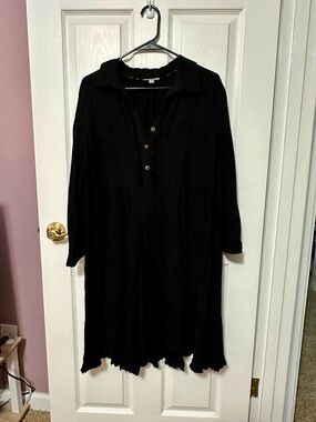 Umgee Large Distressed Black Mini Dress With Destroyed Hem